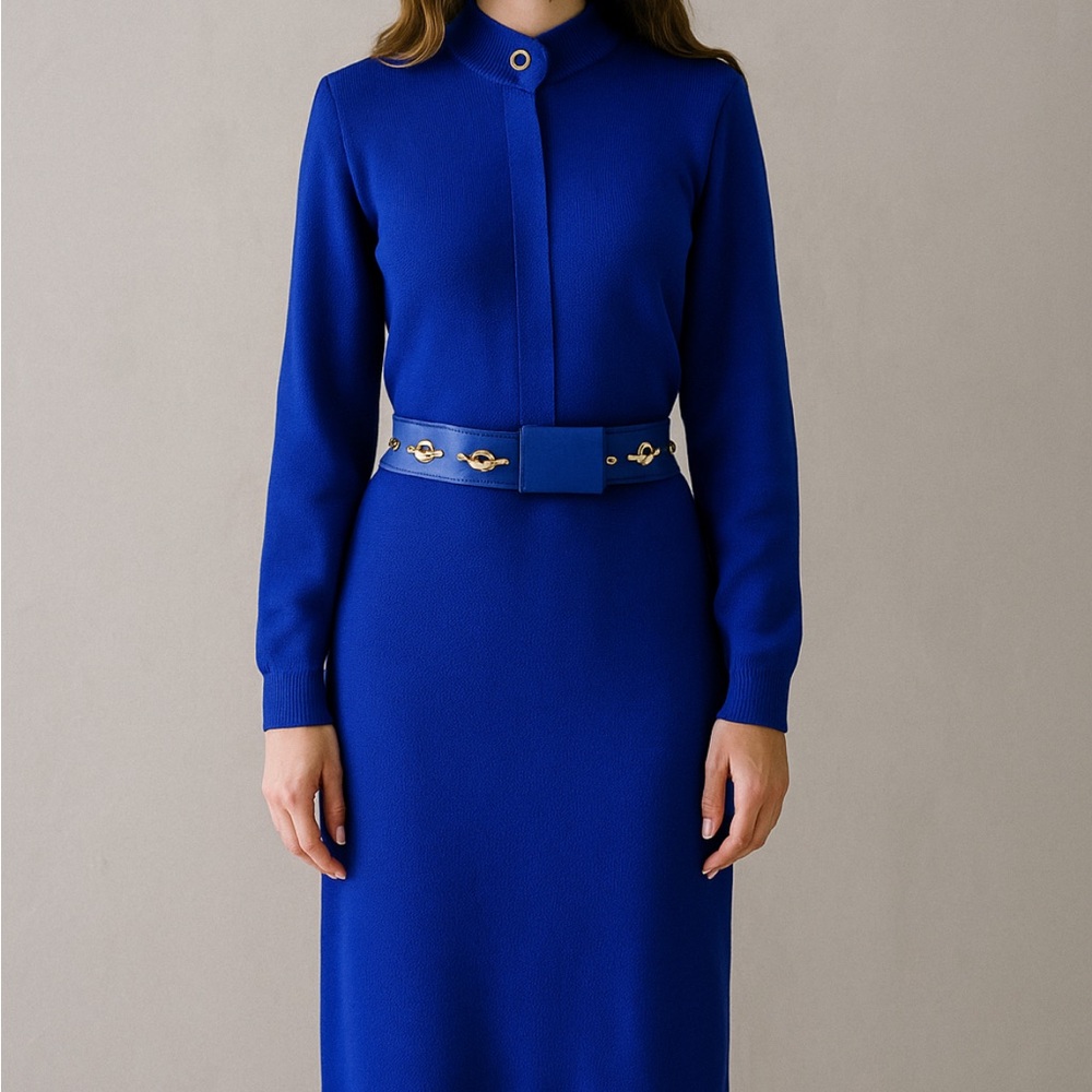 St. John by Marie Gray Women's Size 6 Knit Dress Belt Royal Blue made in USA